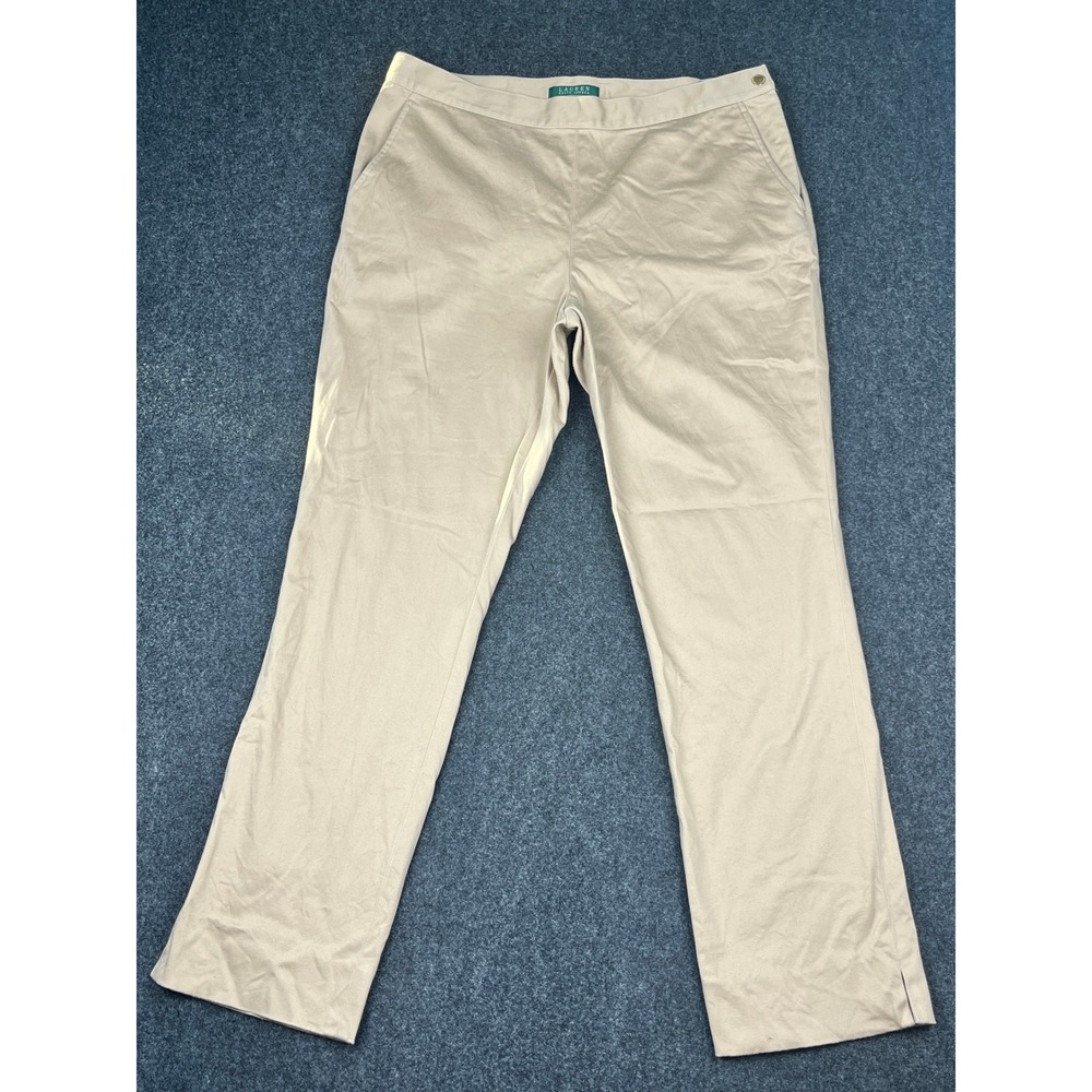 Lauren Ralph Lauren Tan Khaki Side Zip Straight Leg Trousers Size 12 200111145